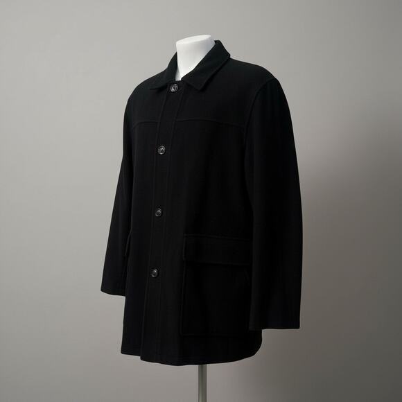 Cole Haan Coat Sz XL Black Wool Cashmere Blend Leather Zip Mid Length Preppy - Picture 1 of 16